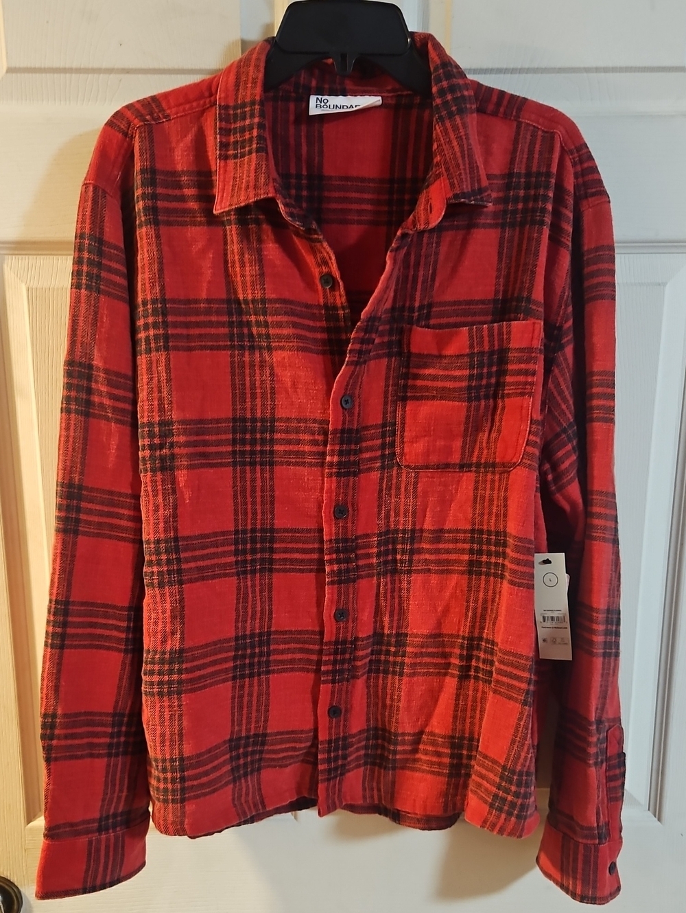 No Boundaries Men's Boxy Fit Grunge Flannel Shirt with Long Sleeves: Red: NWT: L